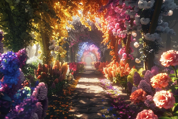 Foto um túnel com flores e um túnel que diz flores