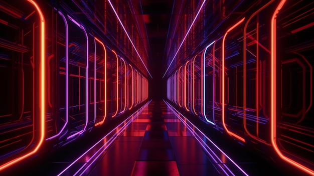 Um túnel com luzes neon e uma placa que diz 'neon'