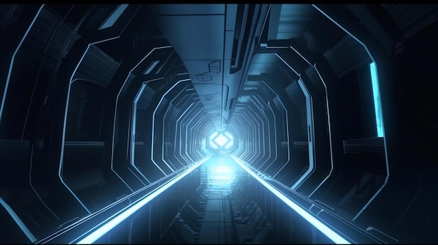 Um túnel com uma luz azul que tem uma luz nele