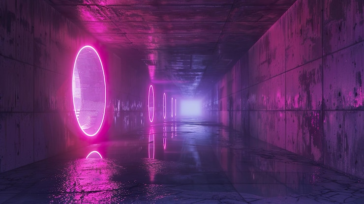 Foto um túnel com uma luz rosa e um túnel com a palavra " vá para ele "