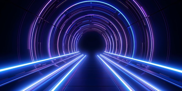 Um túnel de néon com uma luz azul na parte inferior