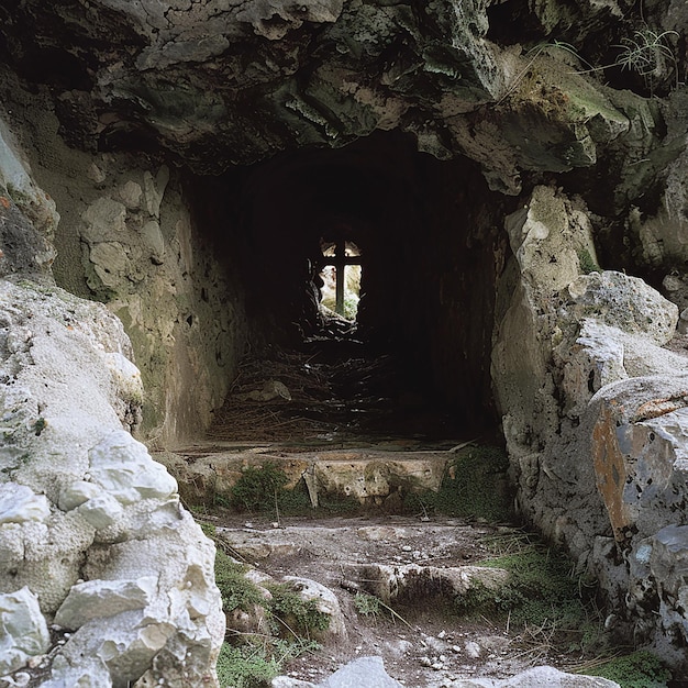 Foto um túnel que tem uma árvore.