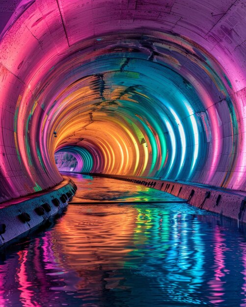 Foto um túnel vibrante de luz e reflexo