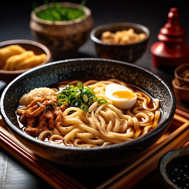 Um Udon com fundo desfocado