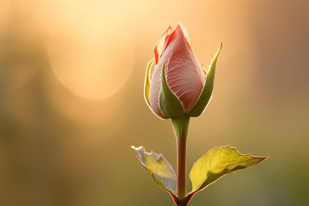 Um único botão de rosa começando a se desdobrar na luz suave