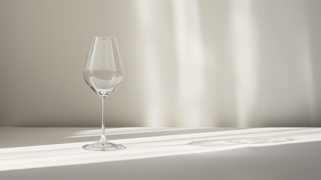 Um único copo de vinho elegante em uma mesa de jantar prístina Minimalismo