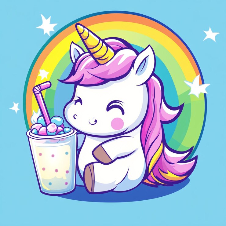 Foto um unicórnio com um arco-íris sobre ele e um rainbow no fundo