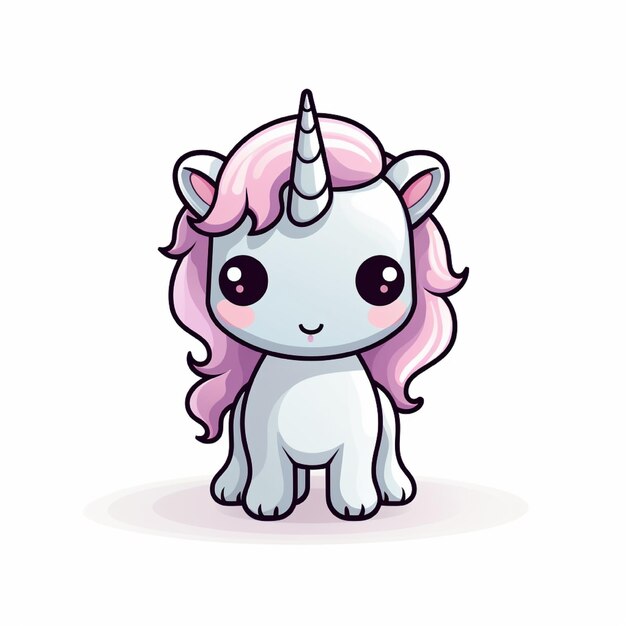 um unicórnio de desenho animado com cabelo rosa e uma crina rosa