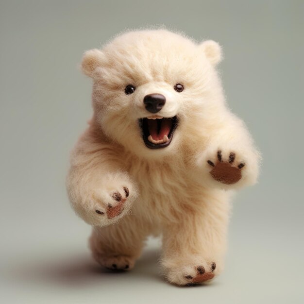 Foto um urso branco com uma boca grande e a boca aberta