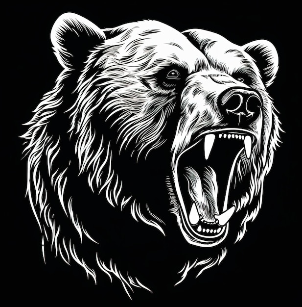 Foto um urso com a boca aberta e a palavra dentes de urso.