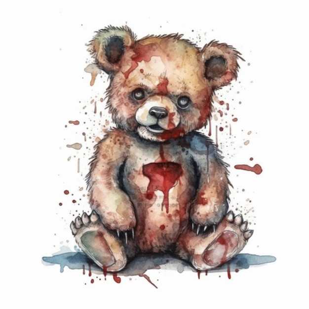 Um urso com sangue no peito.