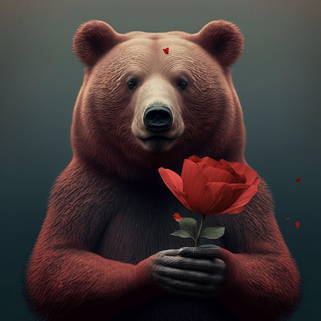 Um urso com uma rosa no peito