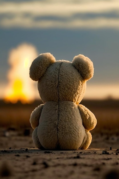 Um urso de brinquedo olha para uma explosão nuclear Generative AI