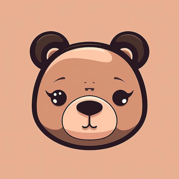 Um urso de desenho animado com olhos negros e um fundo rosa.