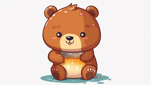 Um urso de desenho animado com um pote de manteiga de amendoim.