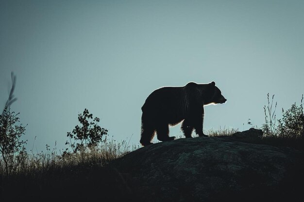 um urso de pé no topo de uma grande rocha