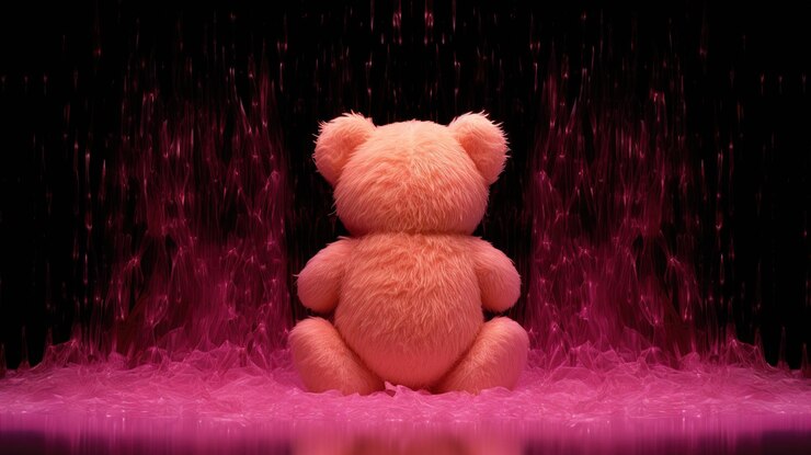 Foto um urso de pelúcia com um fundo rosa com um fundo preto