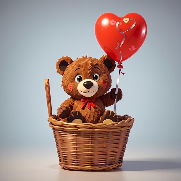 Foto um urso de pelúcia numa cesta com um coração vermelho
