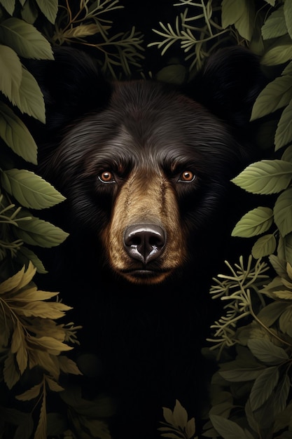 um urso de rosto marrom está na selva.
