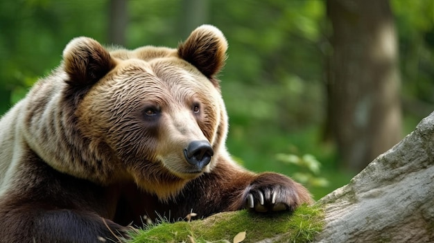 um urso deitado em um tronco