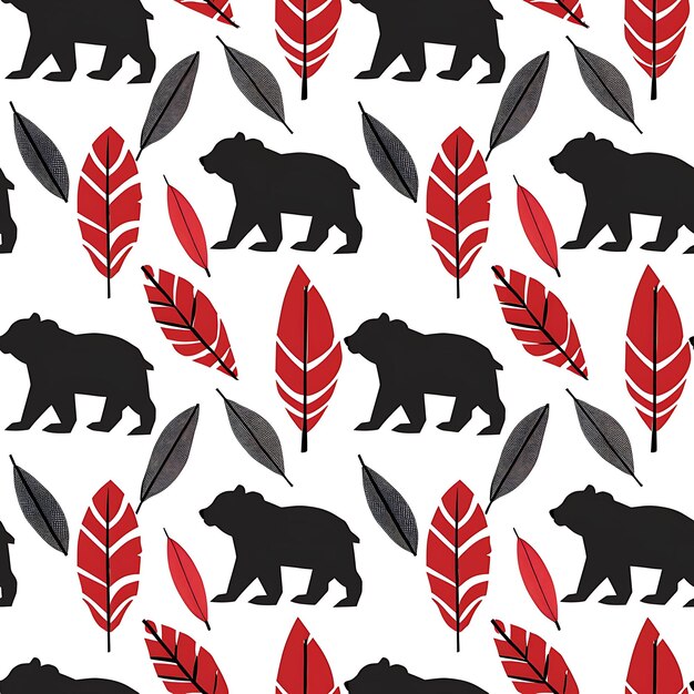 um urso e uma planta vermelha estão em um fundo branco