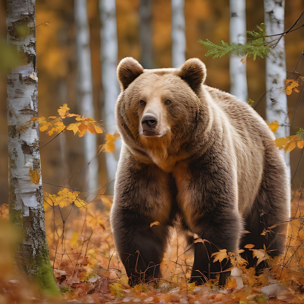 Foto um urso está de pé na floresta no outono