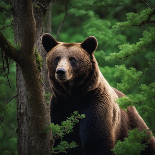 Um urso hiper-realista na árvore