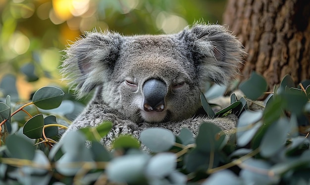 um urso koala com um nariz preto e uma etiqueta vermelha e branca