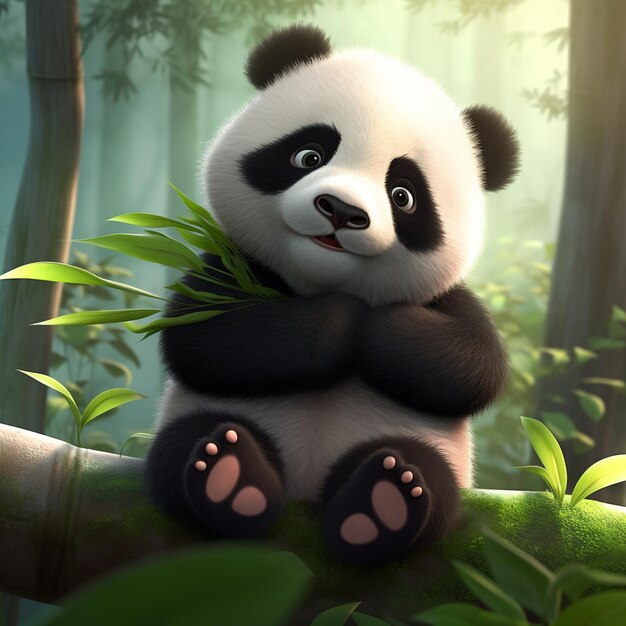 Um desenho animado de um urso panda com nariz preto.