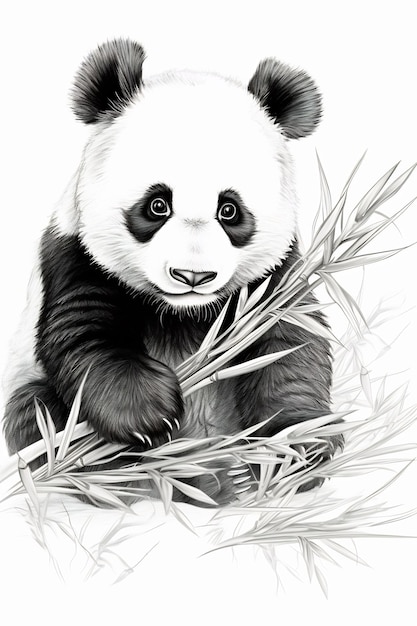 Retrato de desenho a mão de um panda pinturas para a parede • quadros  ouvido, preto-e- branco, realista