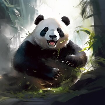 Urso Panda Ou Bambu Desenho Simples De Pincel Preto E Branco