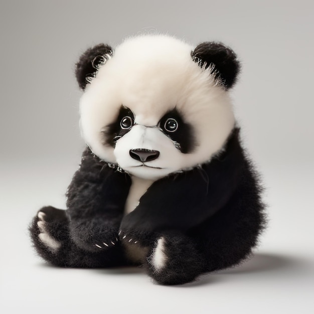 Foto um urso panda com um casaco preto e uma jaqueta preta