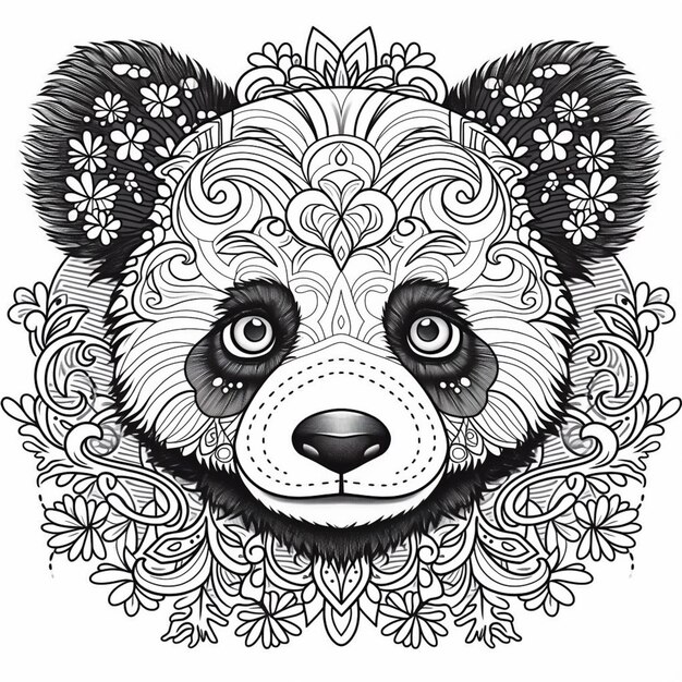 um urso panda com um padrão floral em seu rosto generativo ai