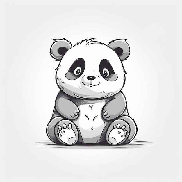 Foto um urso panda de desenho animado sentado no chão com as patas cruzadas