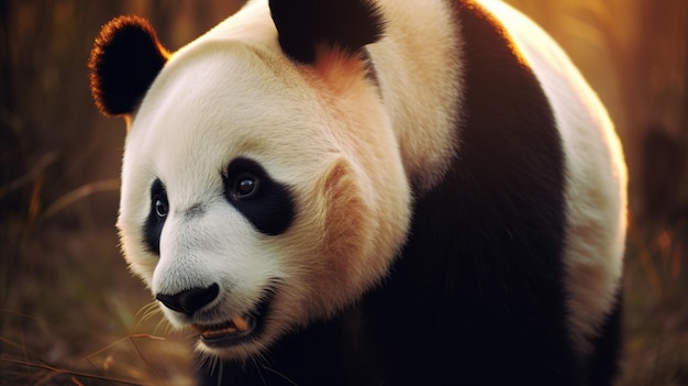 Um urso panda é visto em um zoológico.