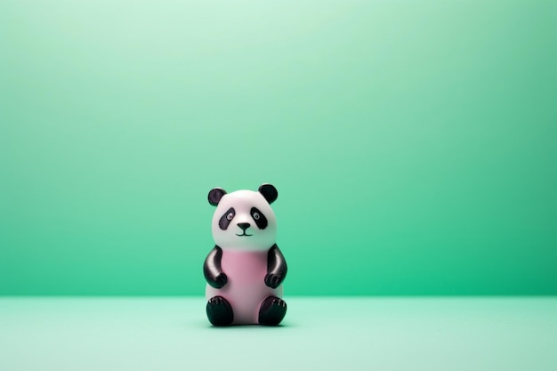 Um urso panda rosa senta-se sobre um fundo verde.