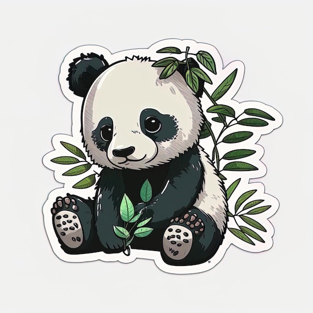 Um urso panda senta-se em uma selva de bambu.