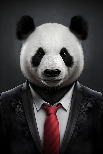 Um urso panda vestindo terno e gravata.