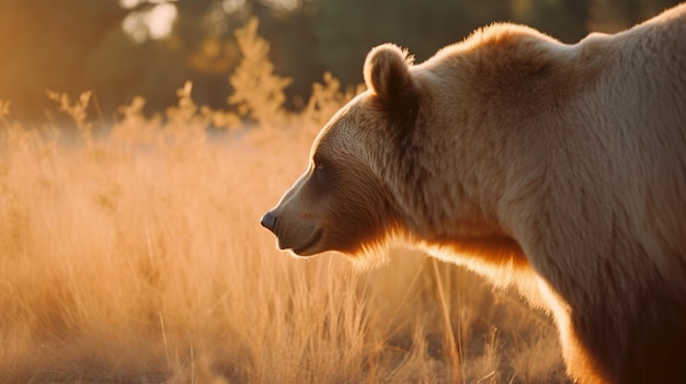 Um urso pardo em um campo de grama