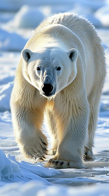 um urso polar com o nariz preto e a boca aberta