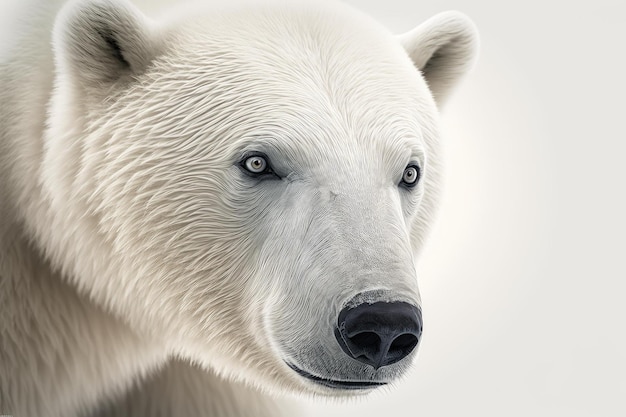 Um urso polar com rosto branco e olhos azuis.