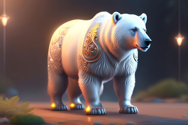 Um urso polar com um bordado dourado nas costas