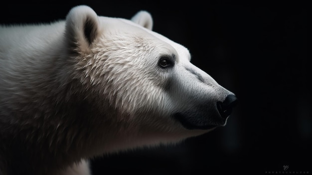 Um urso polar com um fundo preto e um fundo preto.