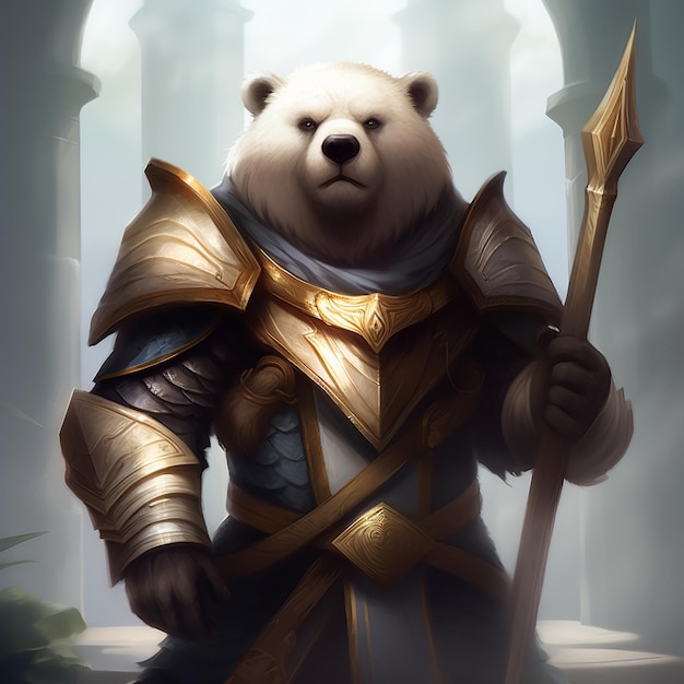 um urso polar com uma espada e um escudo.