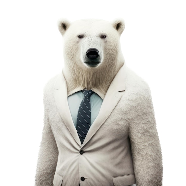Um urso polar de terno e gravata.