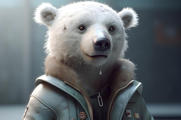 Foto um urso polar em uma jaqueta