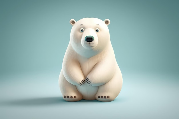 Um urso polar está sentado sobre um fundo azul.