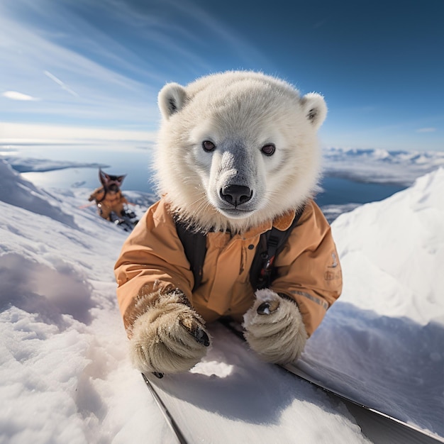 Um urso polar patinando no inverno