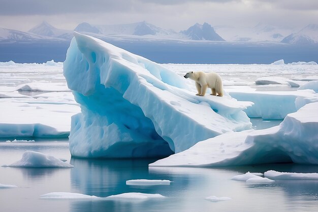 Um urso polar solitário num iceberg em derretimento