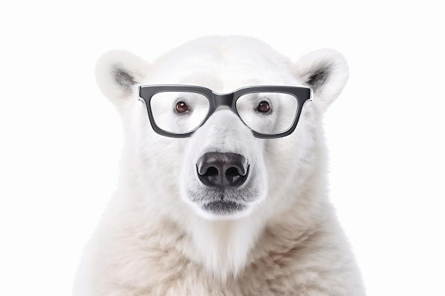 um urso polar usando óculos em um fundo branco